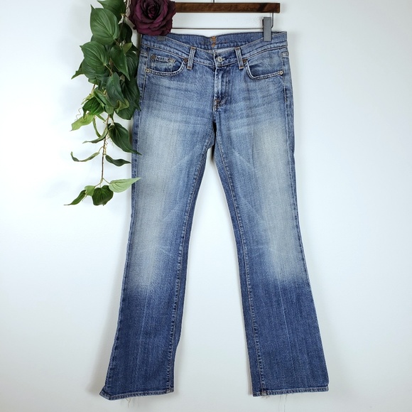 7 For All Mankind Denim - 7FAM Whisked Distressed Med Wash Bootcut Jeans 28